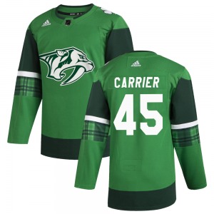 Youth Alexandre Carrier Nashville Predators Adidas Authentic Green 2020 St. Patrick's Day Jersey