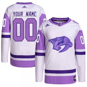 Custom Nashville Predators Adidas Authentic White/Purple Custom Hockey Fights Cancer Primegreen Jersey