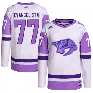 Luke Evangelista Nashville Predators Adidas Authentic White/Purple Hockey Fights Cancer Primegreen Jersey