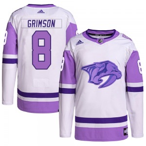 Stu Grimson Nashville Predators Adidas Authentic White/Purple Hockey Fights Cancer Primegreen Jersey