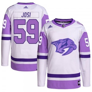 Roman Josi Nashville Predators Adidas Authentic White/Purple Hockey Fights Cancer Primegreen Jersey