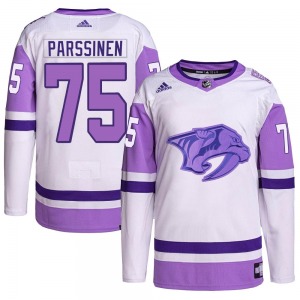 Juuso Parssinen Nashville Predators Adidas Authentic White/Purple Hockey Fights Cancer Primegreen Jersey