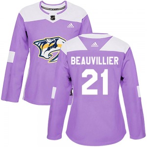 Women's Anthony Beauvillier Nashville Predators Adidas Authentic Purple Fights Cancer Practice Jersey