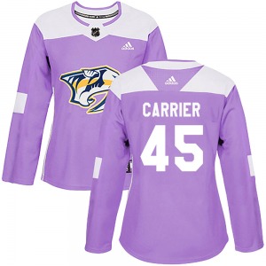Women's Alexandre Carrier Nashville Predators Adidas Authentic Purple Fights Cancer Practice Jersey