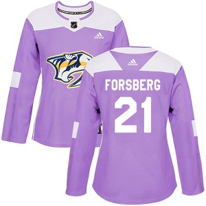 Women's Peter Forsberg Nashville Predators Adidas Authentic Purple Fights Cancer Practice Jersey