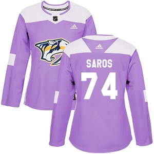 Women's Juuse Saros Nashville Predators Adidas Authentic Purple Fights Cancer Practice Jersey