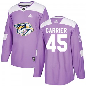 Youth Alexandre Carrier Nashville Predators Adidas Authentic Purple Fights Cancer Practice Jersey