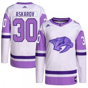 Youth Yaroslav Askarov Nashville Predators Adidas Authentic White/Purple Hockey Fights Cancer Primegreen Jersey