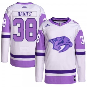 Youth Jeremy Davies Nashville Predators Adidas Authentic White/Purple Hockey Fights Cancer Primegreen Jersey