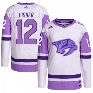 Youth Mike Fisher Nashville Predators Adidas Authentic White/Purple Hockey Fights Cancer Primegreen Jersey