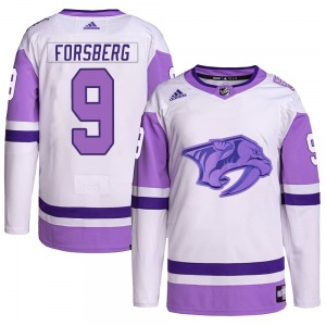 Youth Filip Forsberg Nashville Predators Adidas Authentic White/Purple Hockey Fights Cancer Primegreen Jersey