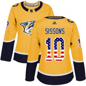 Women's Colton Sissons Nashville Predators Adidas Authentic Gold USA Flag Fashion Jersey