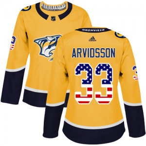 Women's Viktor Arvidsson Nashville Predators Adidas Authentic Gold USA Flag Fashion Jersey