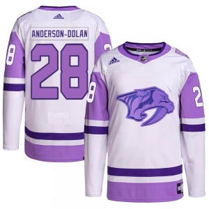 Jaret Anderson-Dolan Nashville Predators Adidas Authentic White/Purple Hockey Fights Cancer Primegreen Jersey