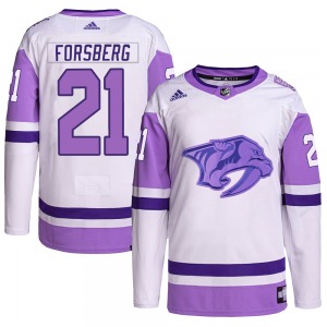 Youth Peter Forsberg Nashville Predators Adidas Authentic White/Purple Hockey Fights Cancer Primegreen Jersey