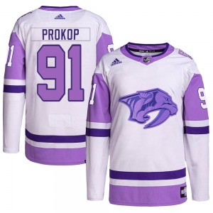 Youth Luke Prokop Nashville Predators Adidas Authentic White/Purple Hockey Fights Cancer Primegreen Jersey